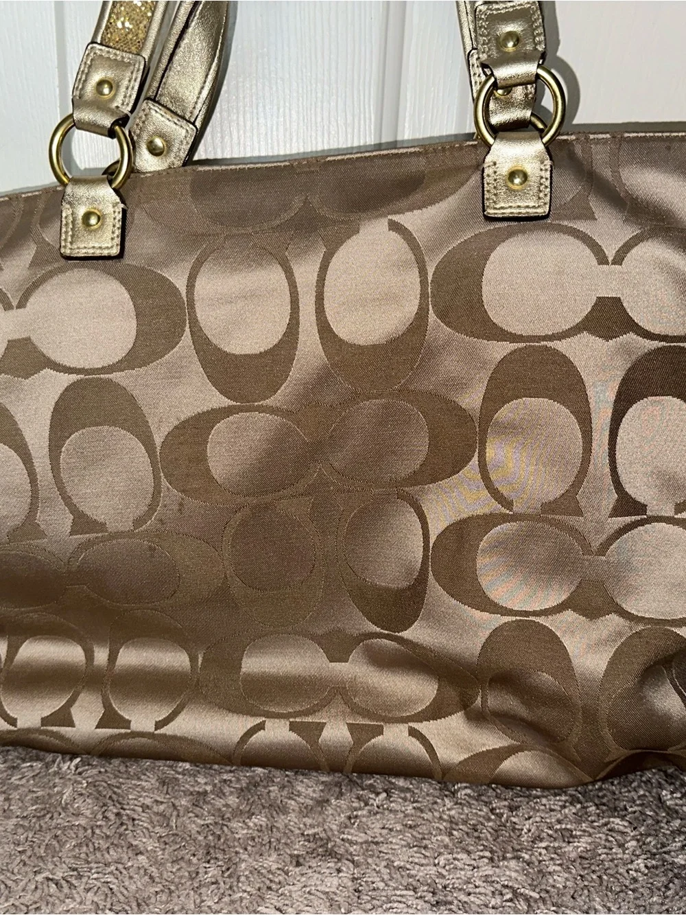Coach Metallic Gold Signature Tote with Colorful Graphic Accents